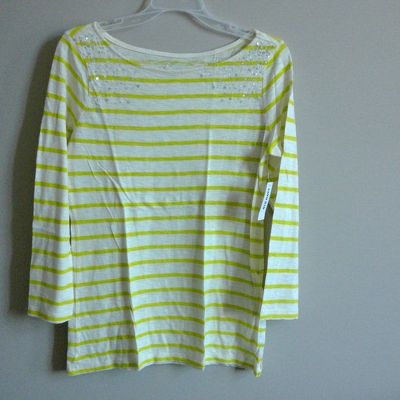 Old Navy Lime Green/Off White Striped Sequin Top - Picture 2 of 7